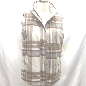 Altar’d State Plaid Sherpa Lined Vest Taupe & Teal Sz S